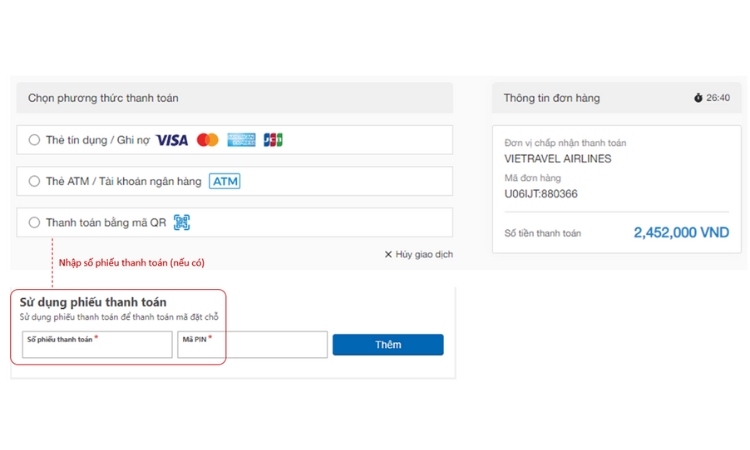 thanh toán vé máy bay bằng thẻ ATM dễ dàng